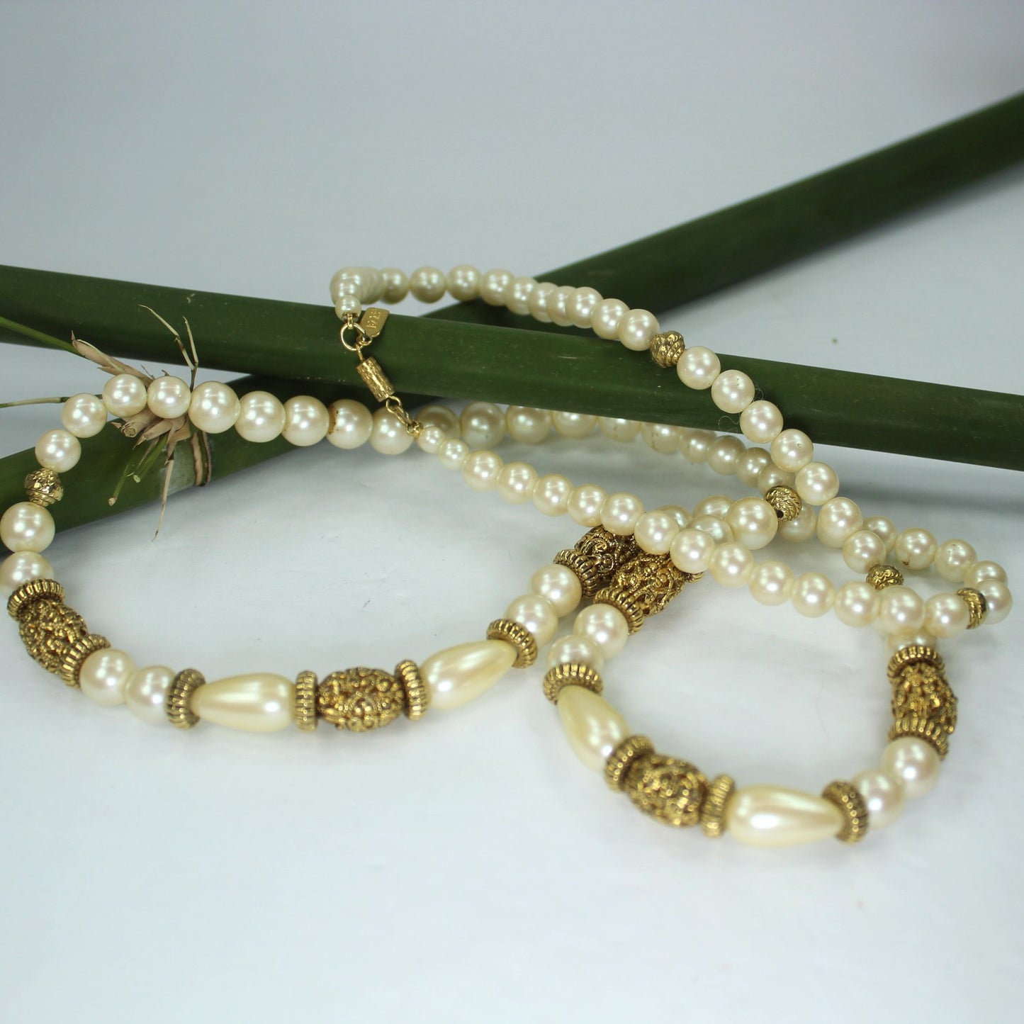 Stunning 1928 Brand Necklace Goldtone Filigree Pearls Opera Length Long 36"