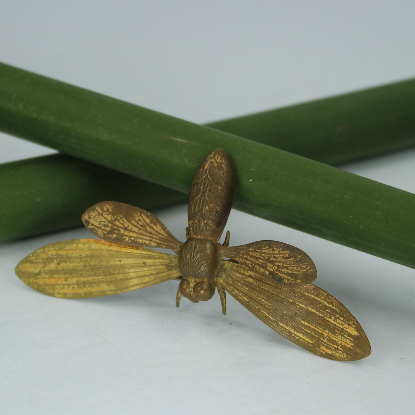 Antique Brass Pin Dragonfly Art Nouveau C Clasp Closure 3" Wide other view