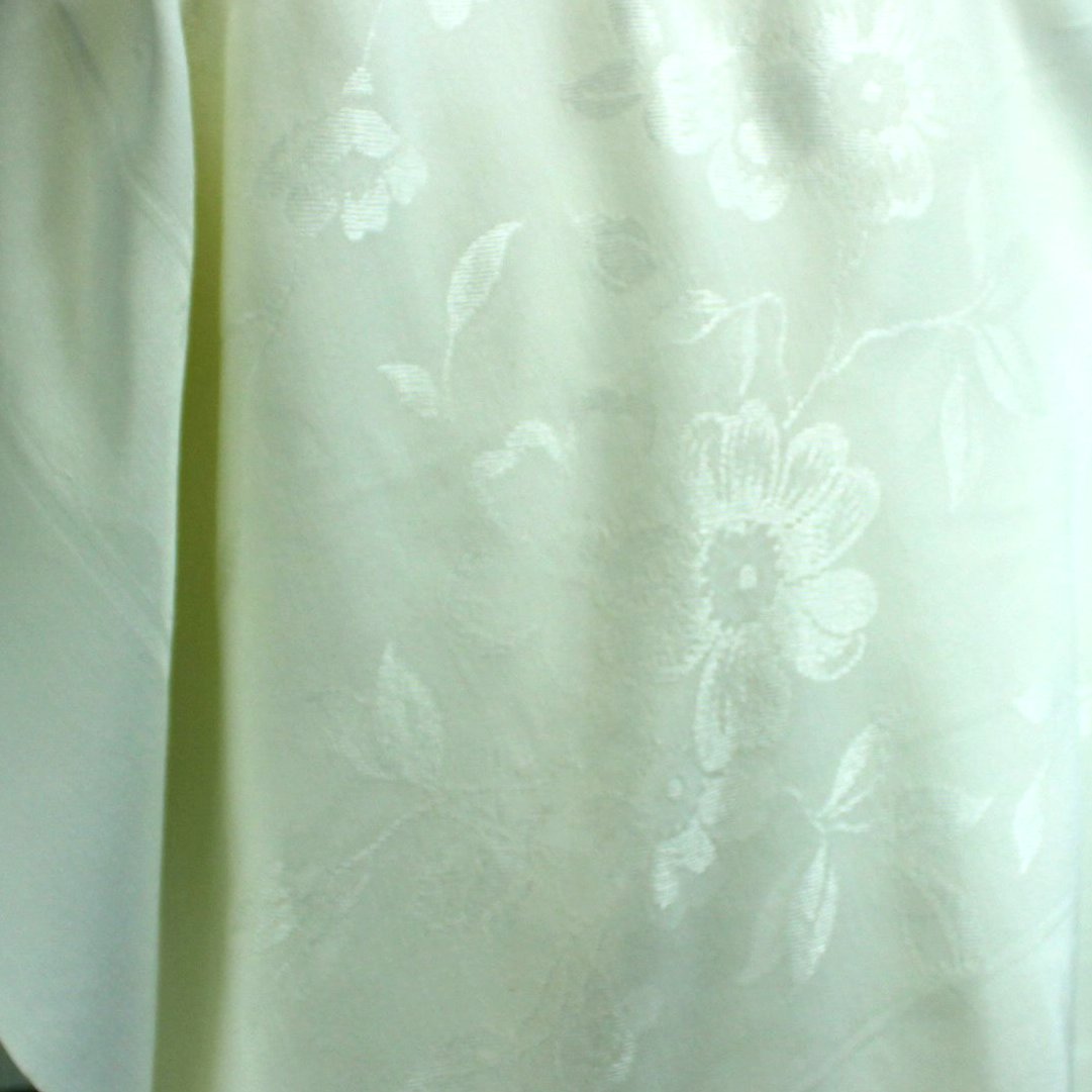 Ivory Cream Damask Tablecloth Vintage Mid Century 48" X 66" closeup large floral