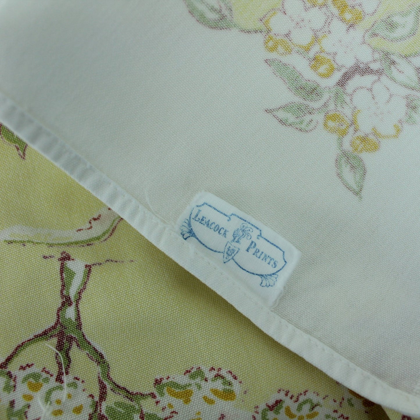 Kate Greenaway Leacock "Somerset" Tablecloth Yellow White Cottage Design original tag from leacock prints