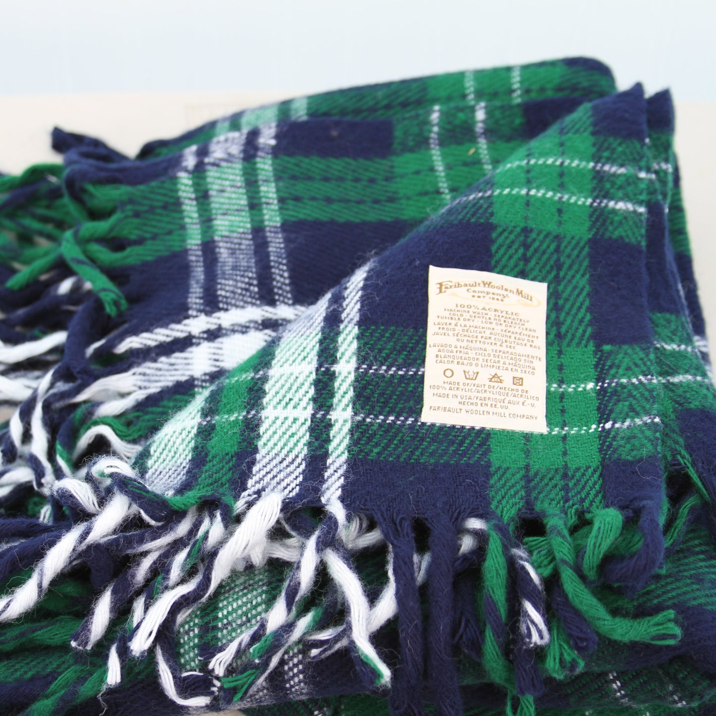 Faribo throw in green blue white plaid4