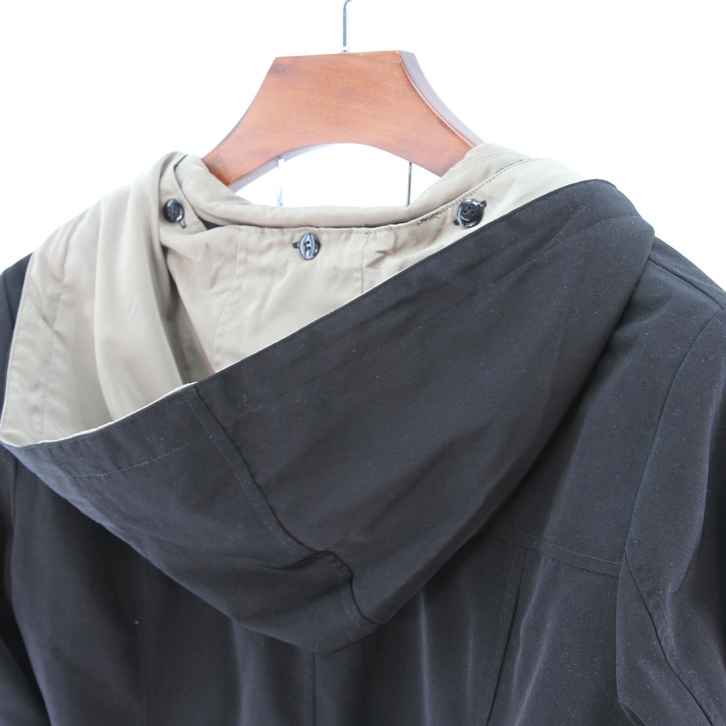 Nautica Womens Jacket Black & Tan Zippered Lining Removable Hood XL