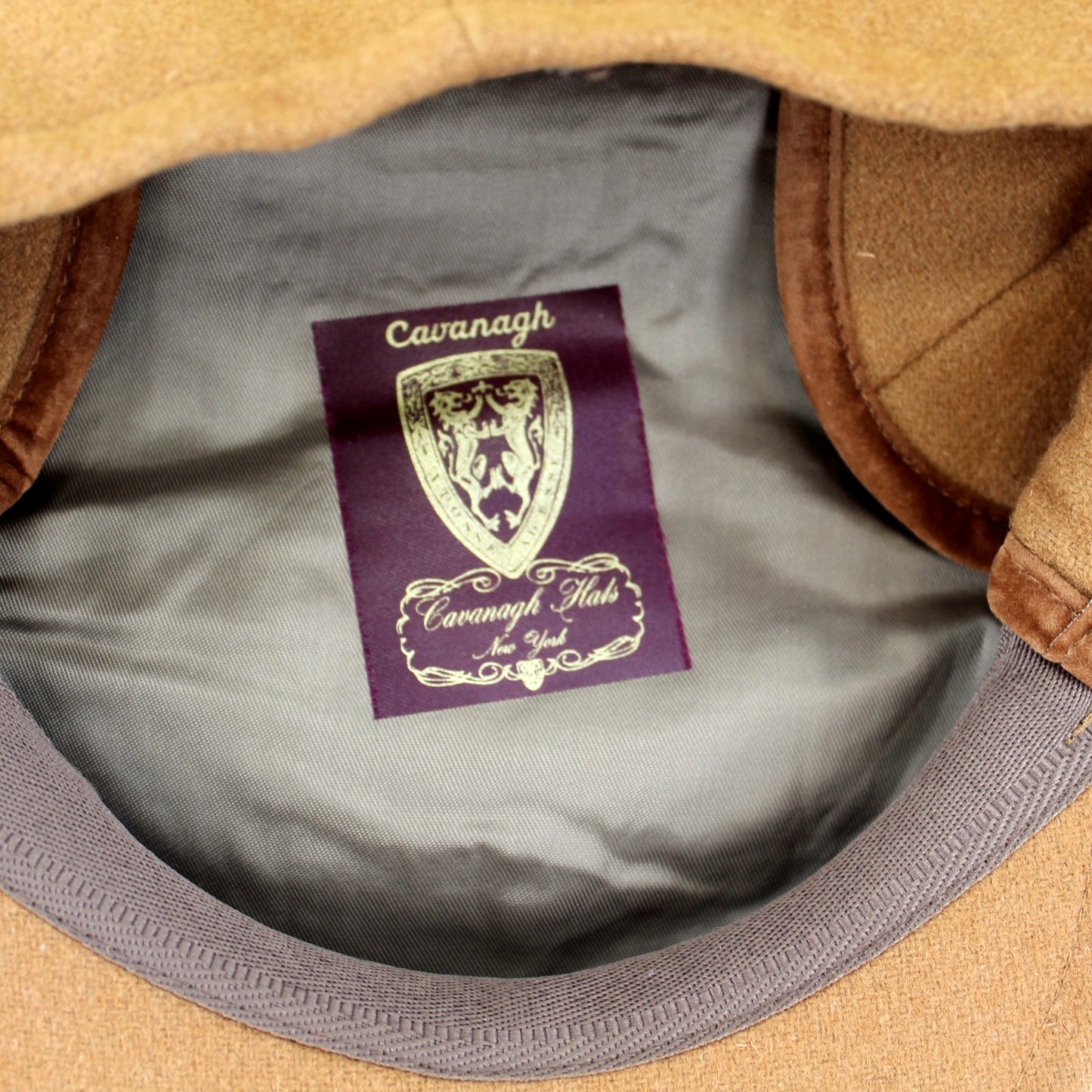 Cavanagh Cap Driver Newsboy Snap Brim Ear Cover Italy Camel 70% Wool 30% Nylon XL cavanagh label