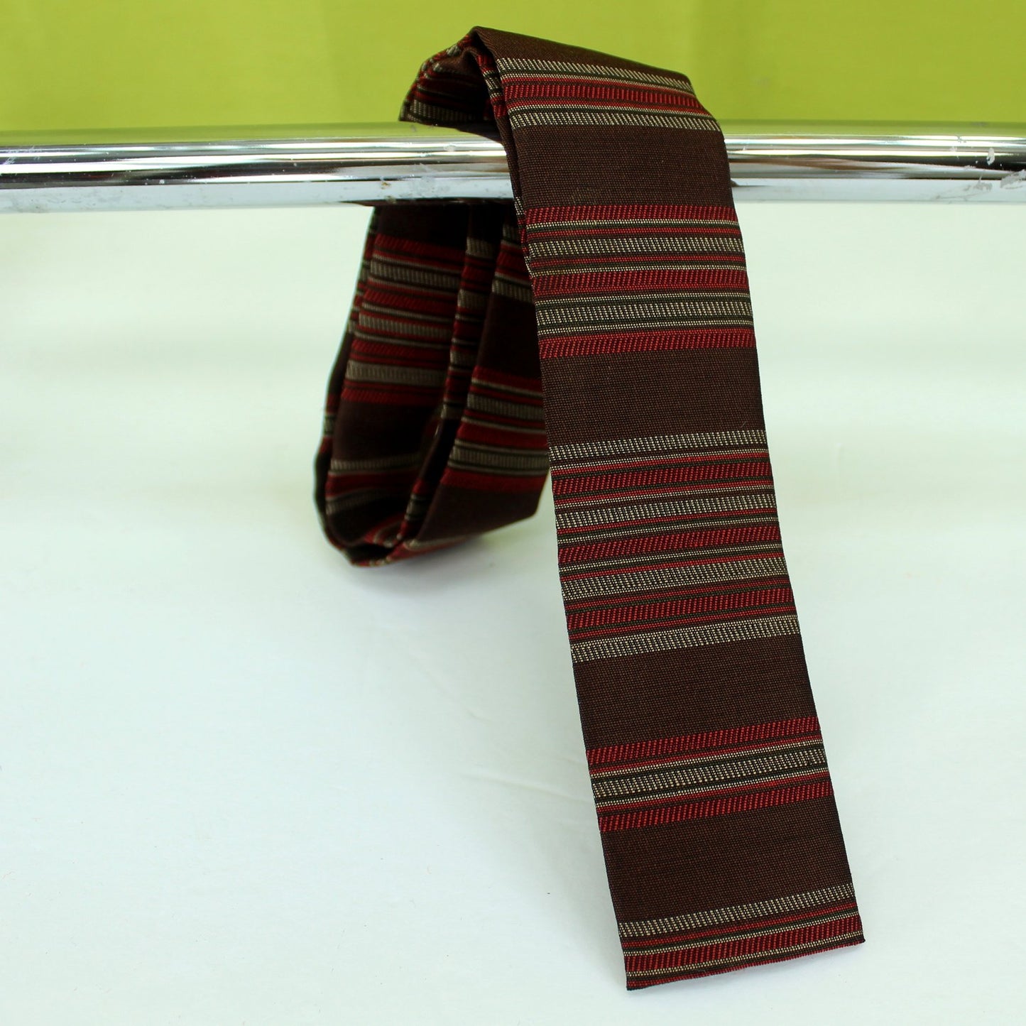 Ernst San Fran Skinny Necktie Square End Brown Deep Red 53" X 2" 1950s 60s front end