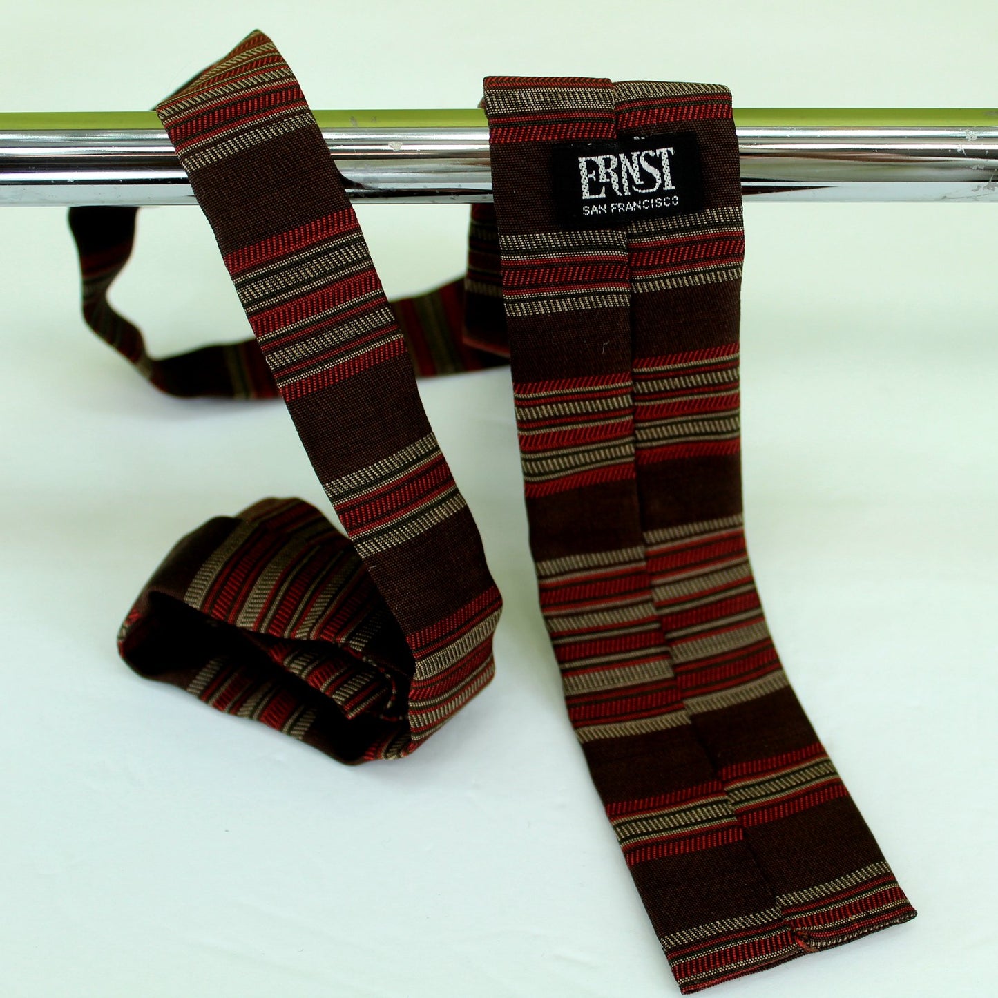 Ernst San Fran Skinny Necktie Square End Brown Deep Red 53" X 2" 1950s 60s