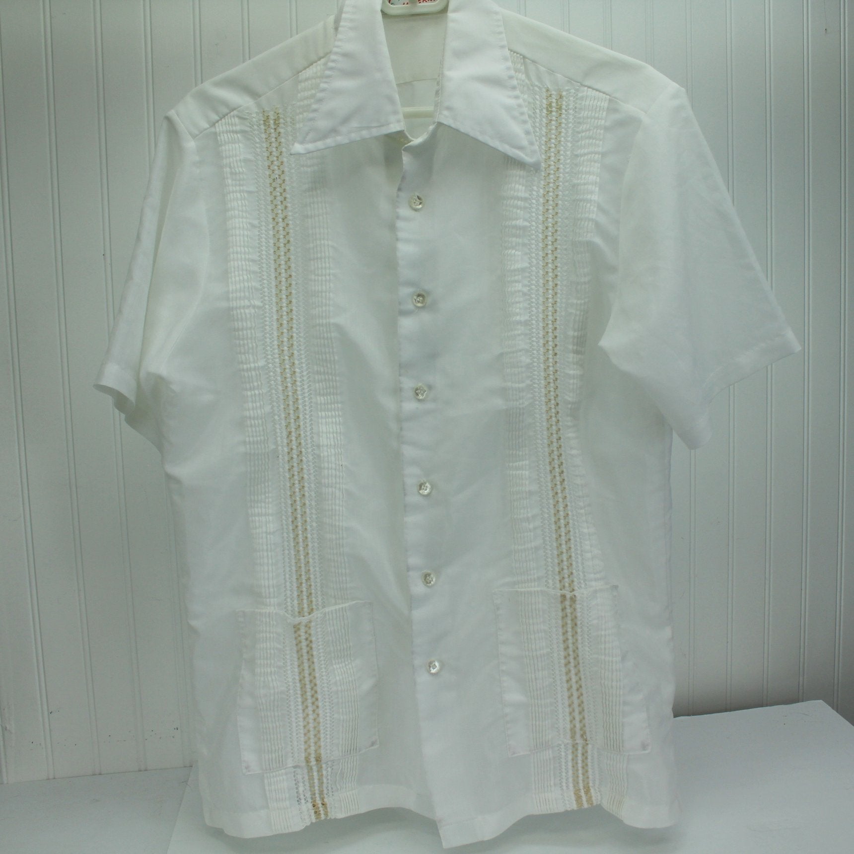 Mid Century Filipino Imperial Shirt Embroidered Lower Front Pockets M Mid Century Filipino Imperial Shirt Embroidered Lower Front Pockets M