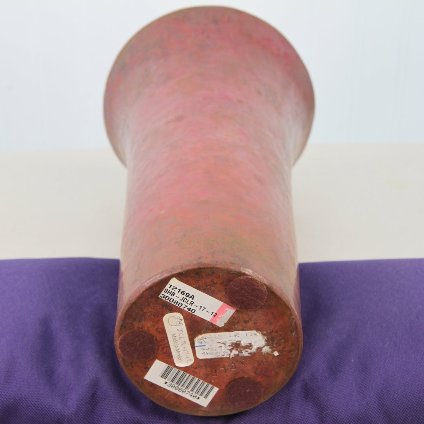 Santa Clara del Cobre signed JCLR hammered copper vase bottom view1