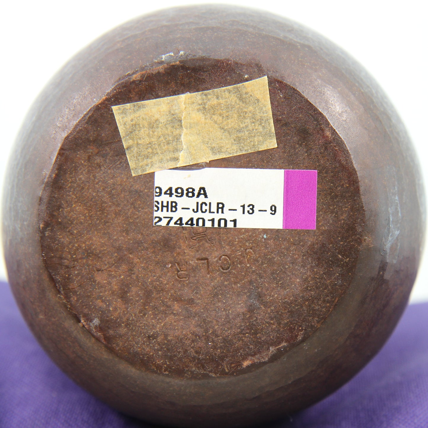 Santa Clara del Cobre signed JCLR hammered copper vase label view2