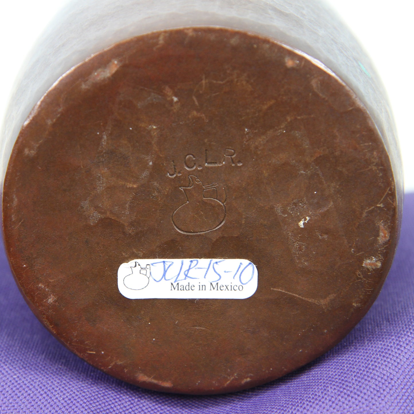 Santa Clara del Cobre JCLR signed copper vase bottom view1