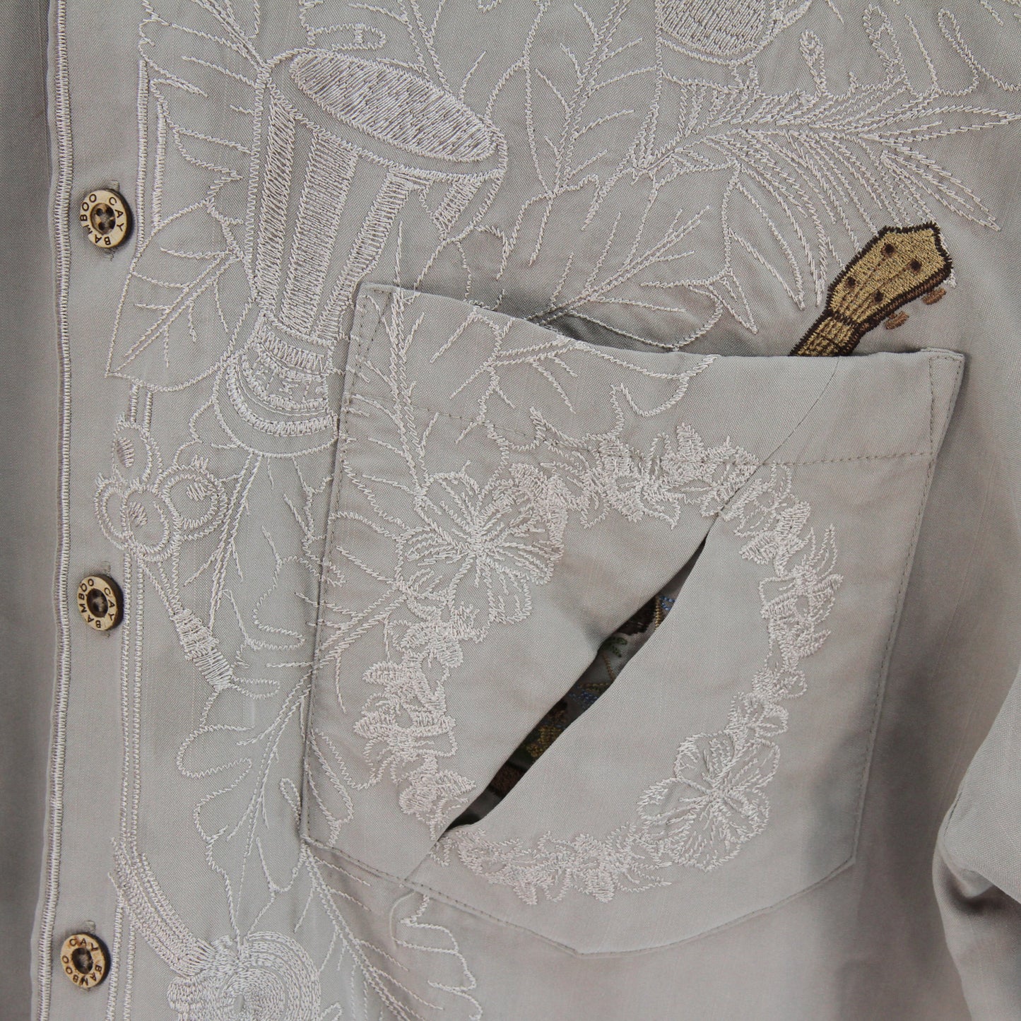Bamboo Cay Mens Hawaiian Cuban Embroidered Shirt pocket1