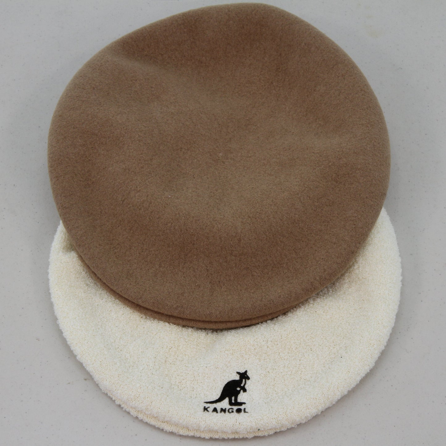 Pair Kangol Driving Caps Tan & White 1