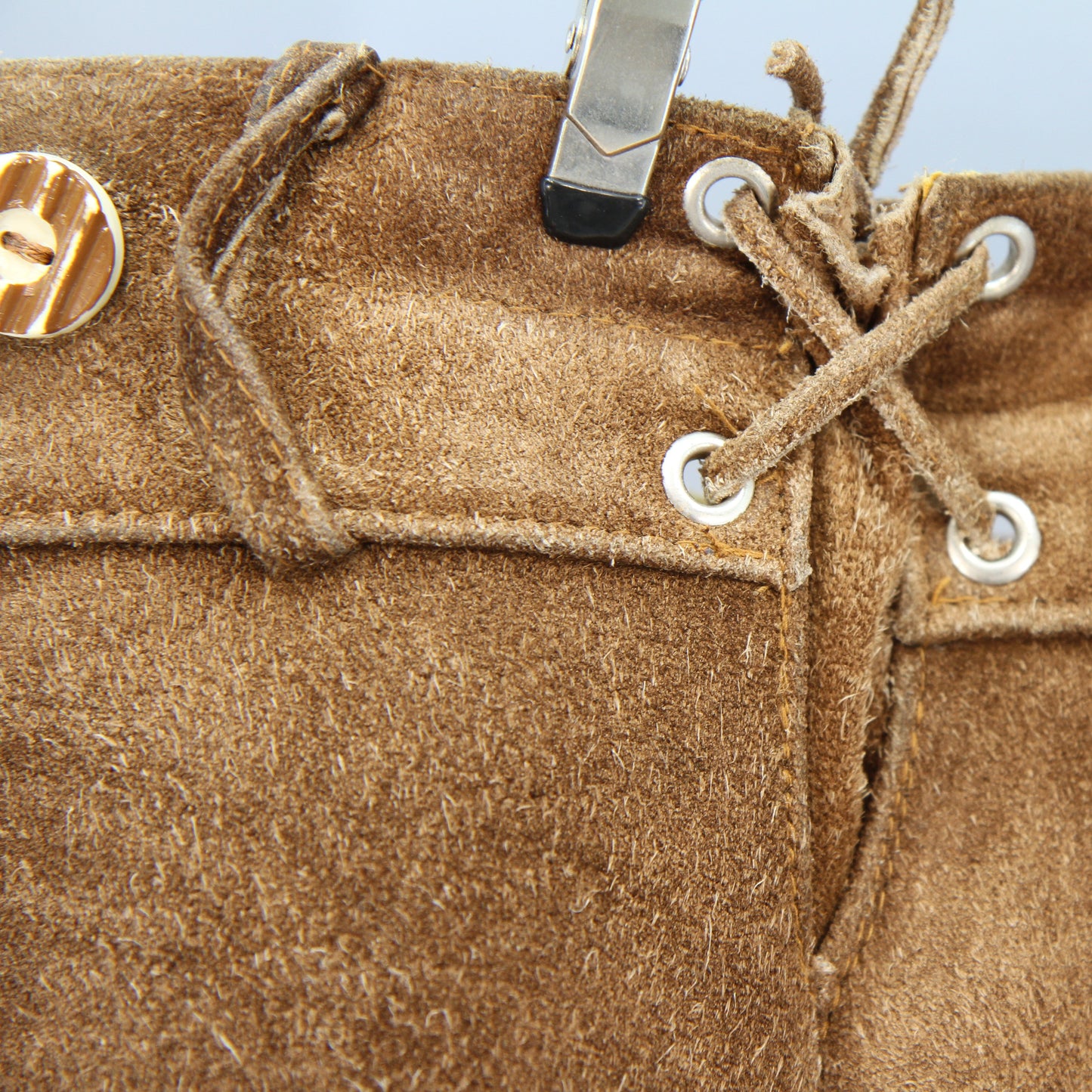 Bavarianland Brown Suede Leather Lederhosen 34" No Suspenders back detail