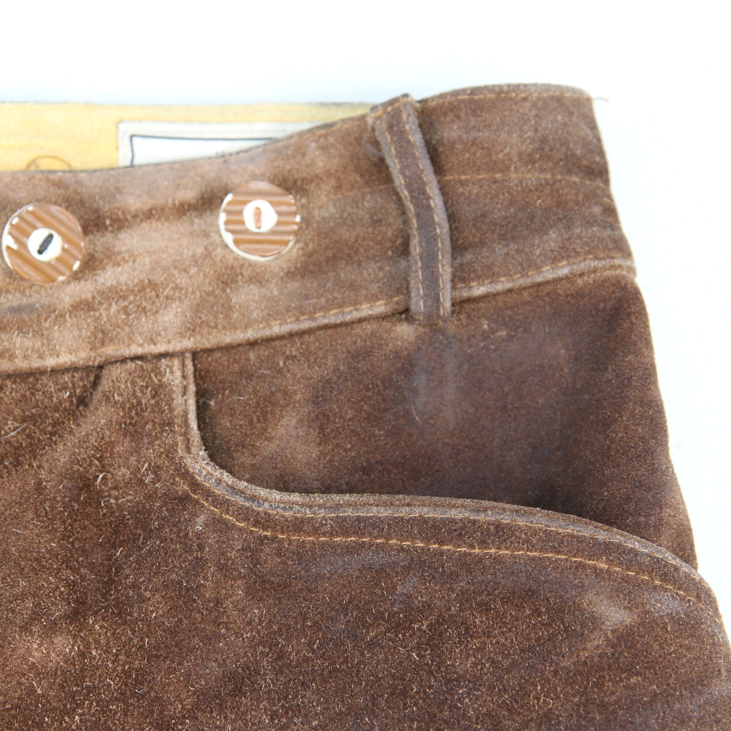 Bavarianland Brown Suede Leather Lederhosen 34" No Suspenders other pocket