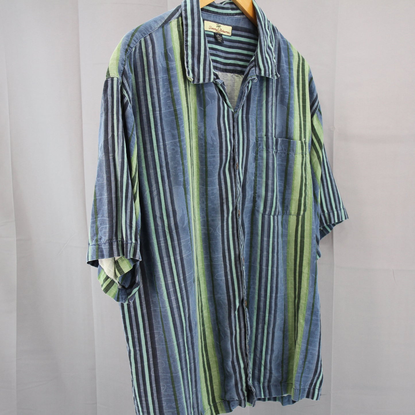 Tommy Bahama Blue Green Striped Hawaiian Shirt front