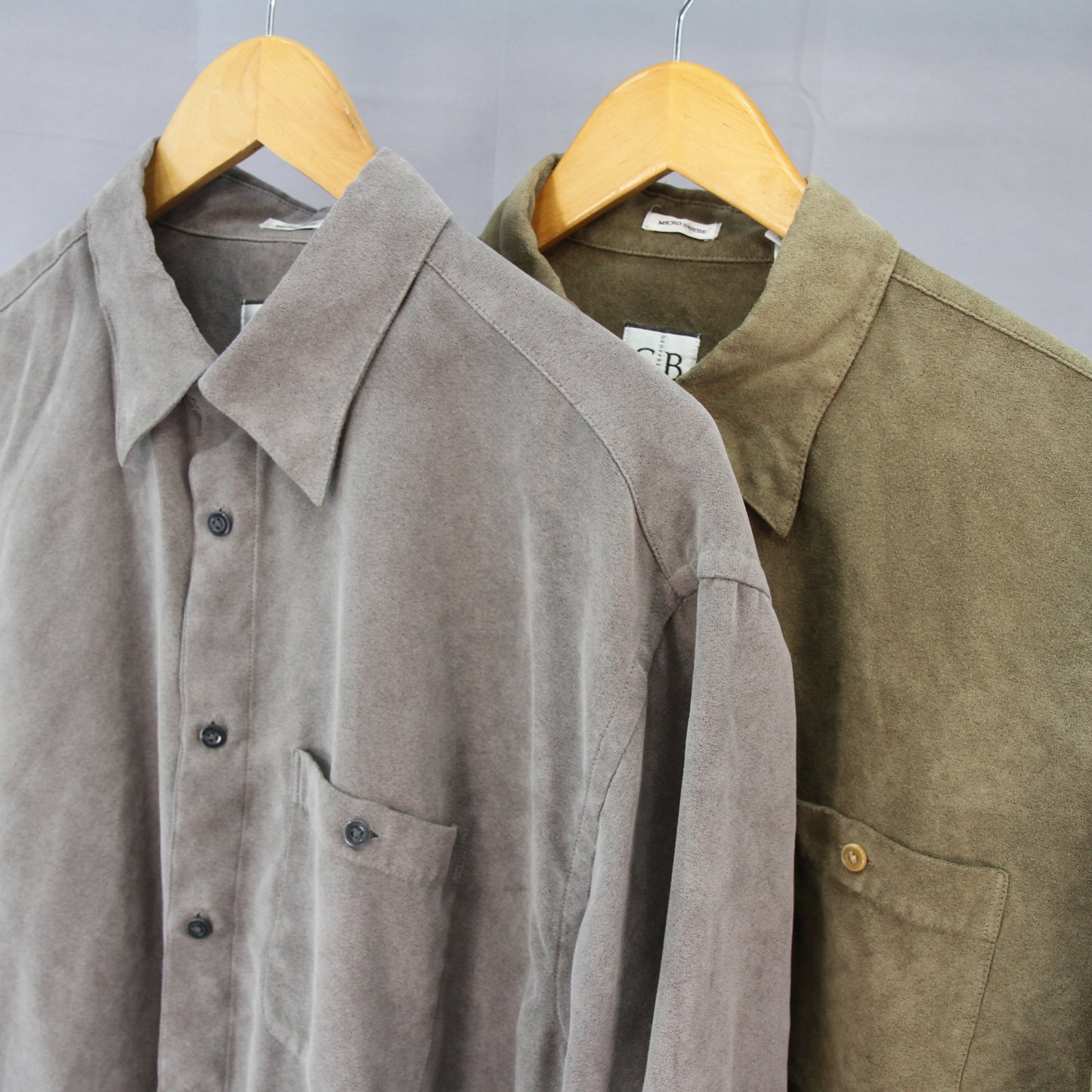 Pair Geoffrey Beene micro suede long sleeve mens shirts front view2