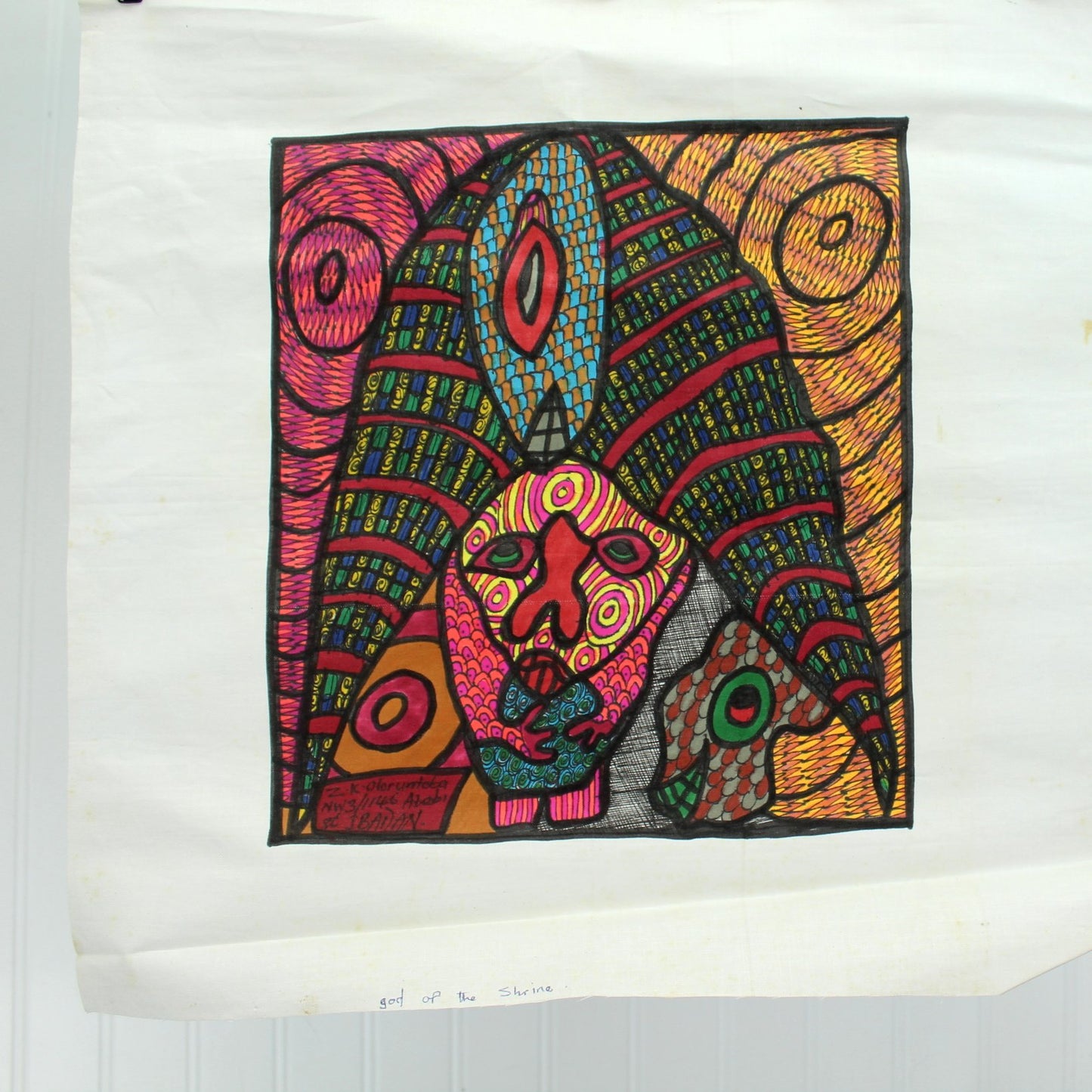 Chief Z K Oloruntoba Nigerian Painter Original Signed 1970s Vintage "God of the Shrine"