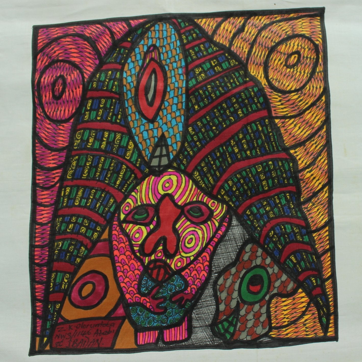 Chief Z K Oloruntoba Nigerian Painter Original Signed 1970s Vintage "God of the Shrine"