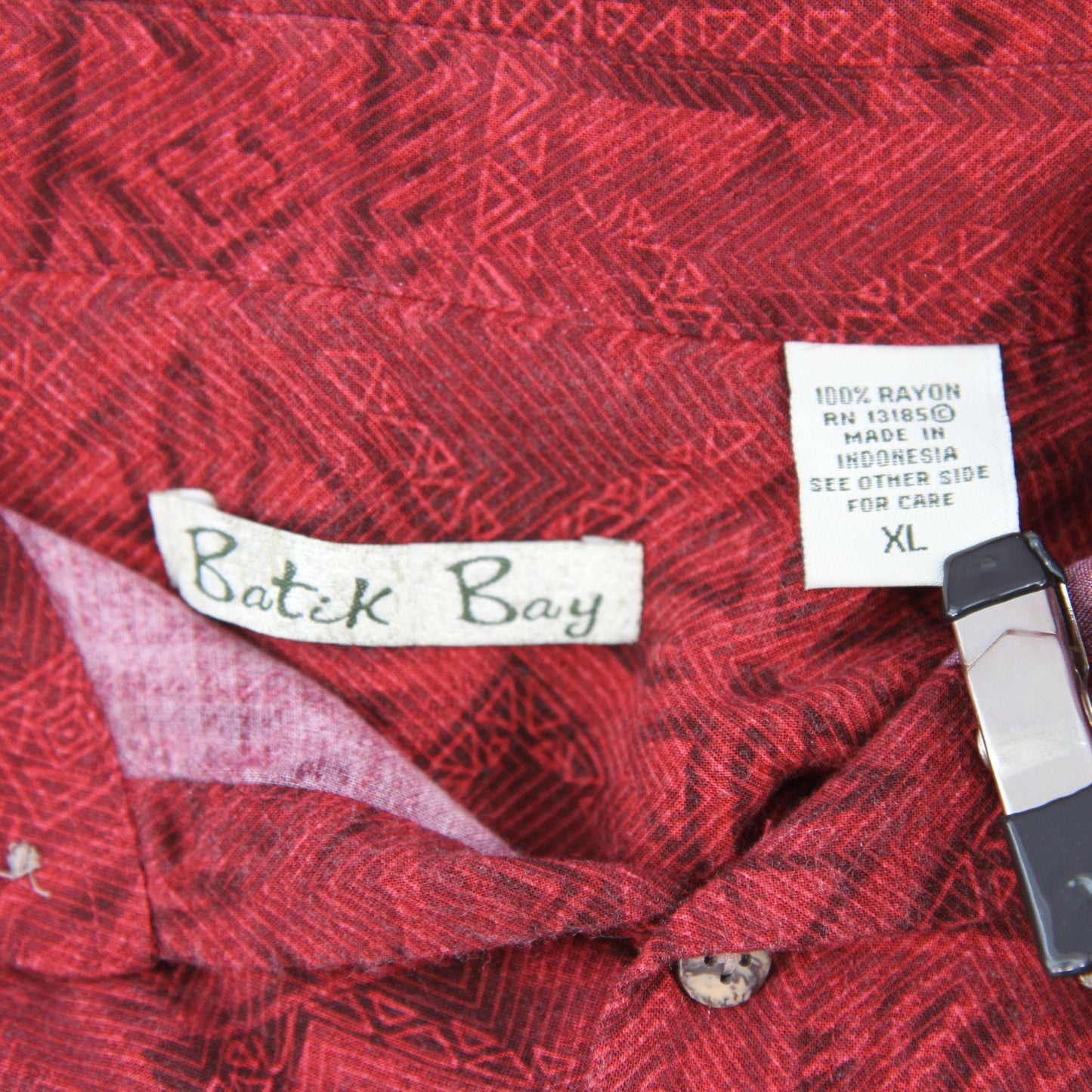 Batik Bay Red Hawaiian shirt label view