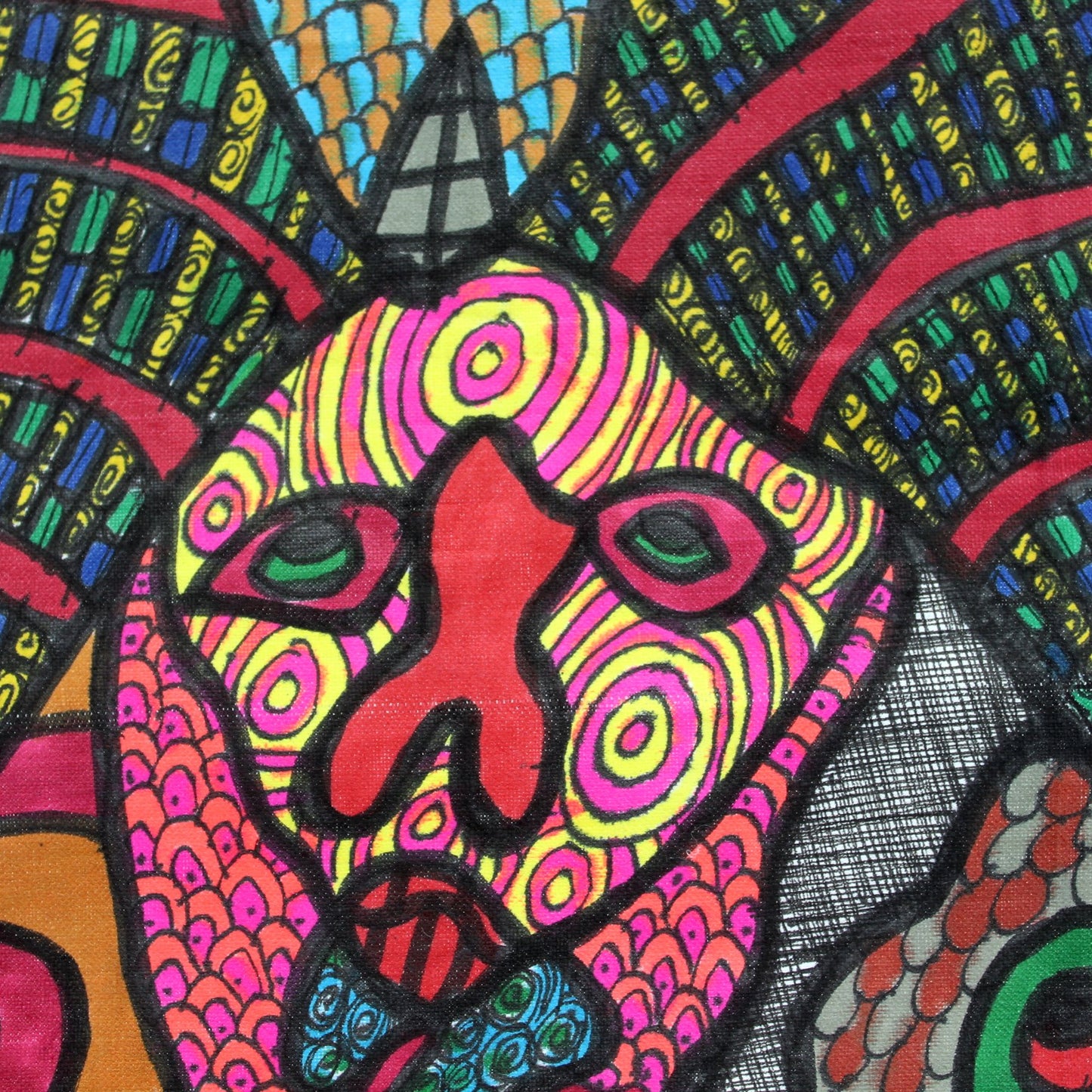 Chief Z K Oloruntoba Nigerian Painter Original Signed 1970s Vintage "God of the Shrine" closeup of God