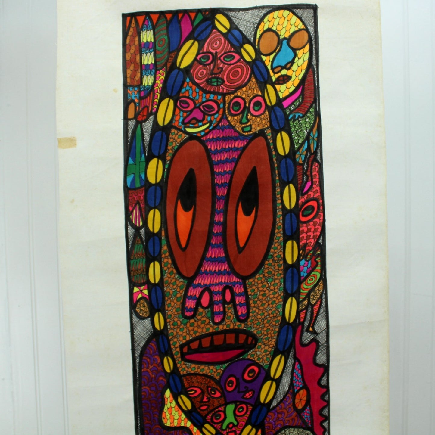 Chief Z K Oloruntoba Nigerian Painter Original Signed 1970s Vtg "King of Ghosts and Son" closeup