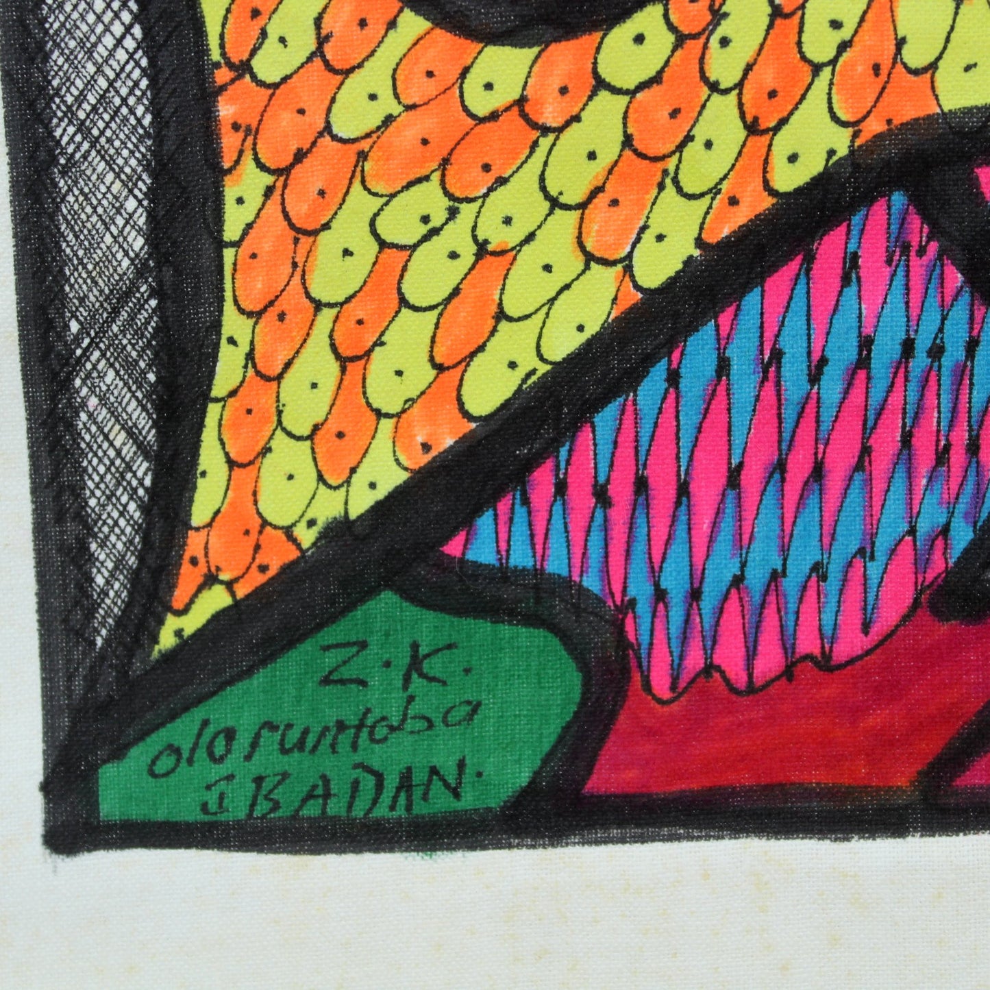 Chief Z K Oloruntoba Nigerian Painter Original Signed 1970s Vtg "King of Ghosts and Son" signature of artist