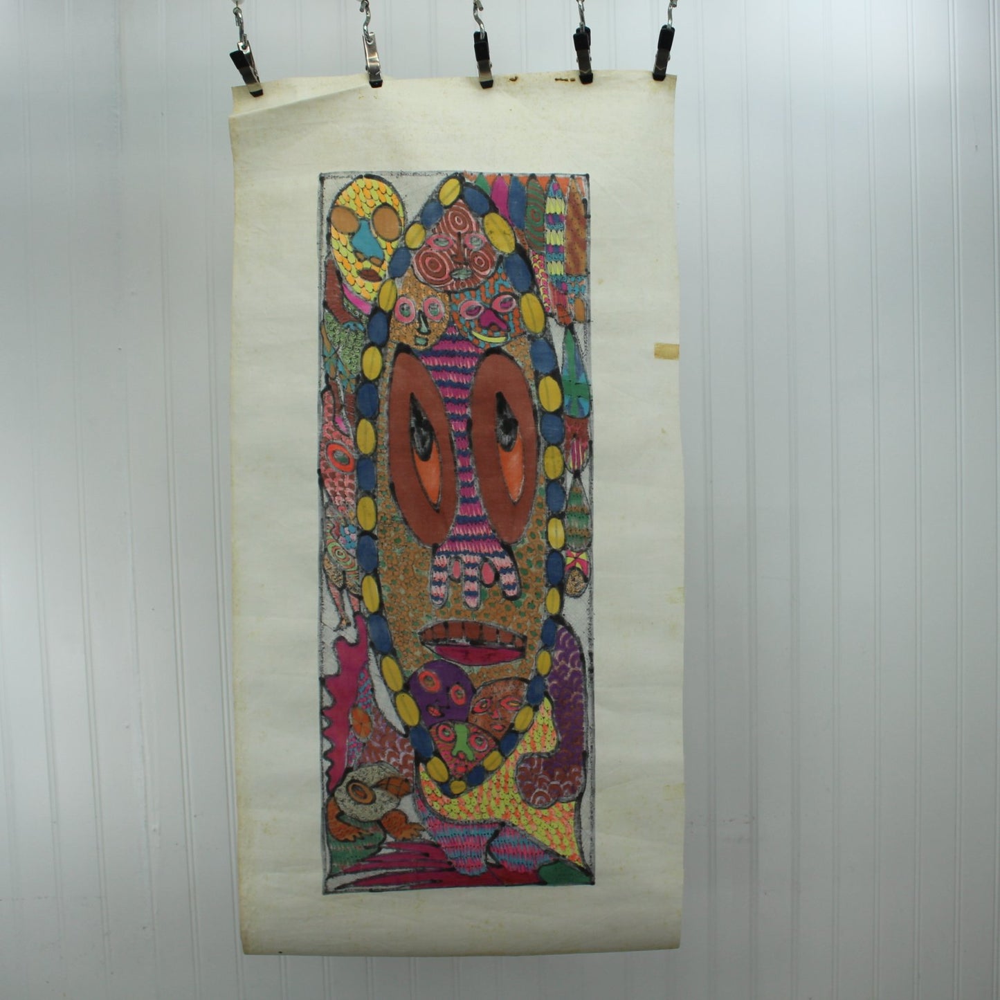 Chief Z K Oloruntoba Nigerian Painter Original Signed 1970s Vtg "King of Ghosts and Son" reverse