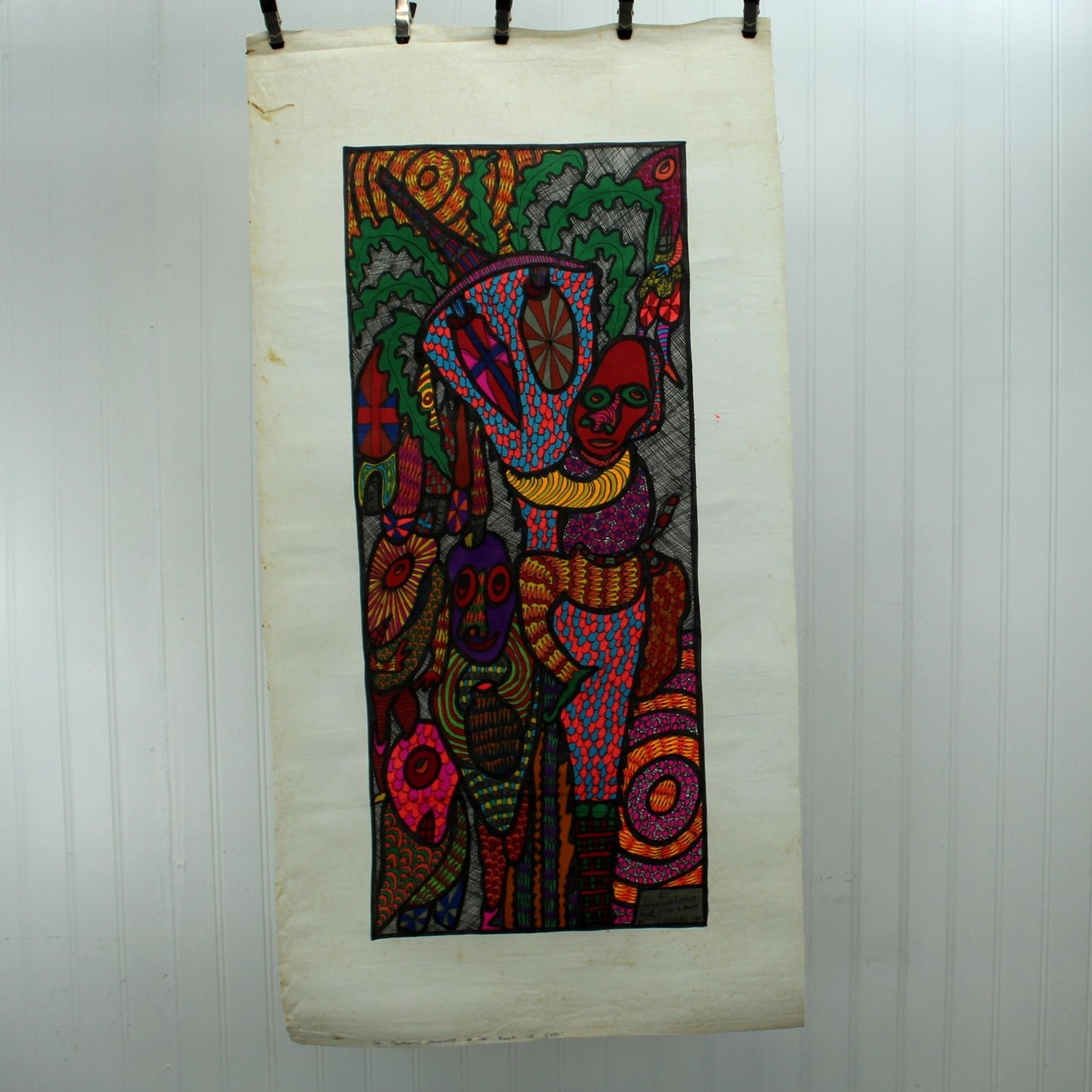 Chief Z K Oloruntoba Nigeria Painter Original Signed 1970s Vtg "Palmwine Drunkard" full view