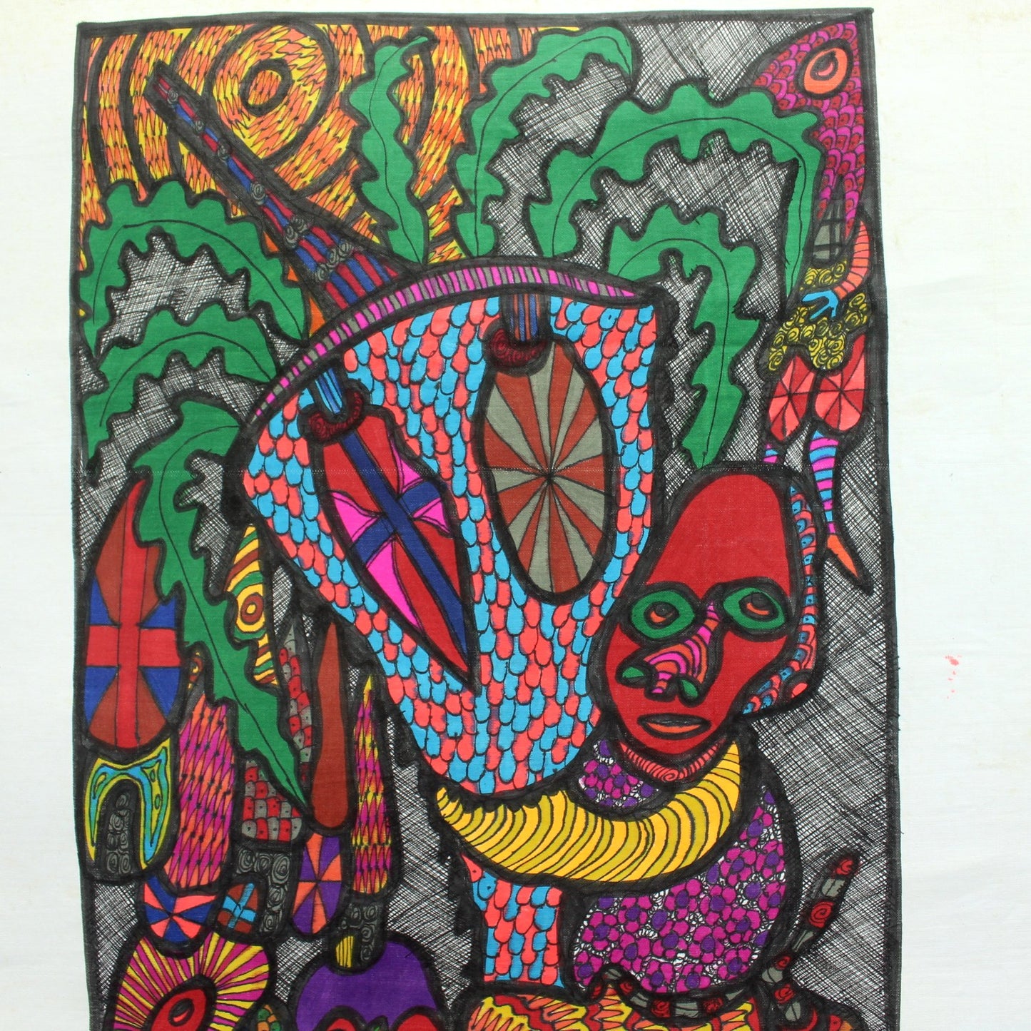 Chief Z K Oloruntoba Nigeria Painter Original Signed 1970s Vtg "Palmwine Drunkard" closeup