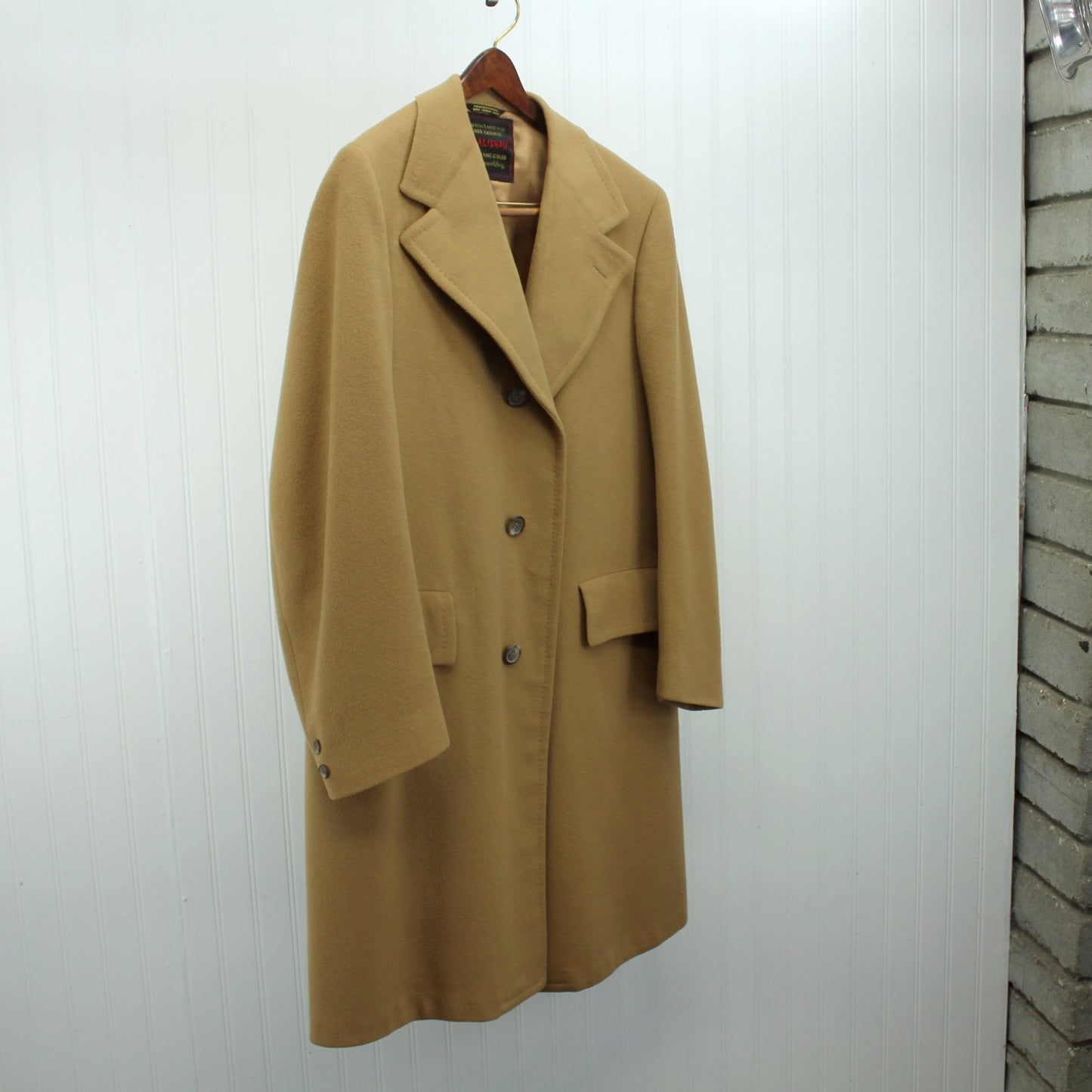 Dhalishan Camel Coat Men's 100% Cashmere Classic Hand Detail Vintage Excellent front view
