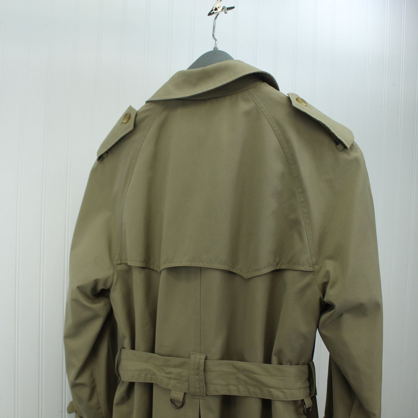 Brooks Bros Vtg Mens Trench Coat Poplin Wool Zip Lining Dupont Zepel Great Detail 38 Reg back shoulder view