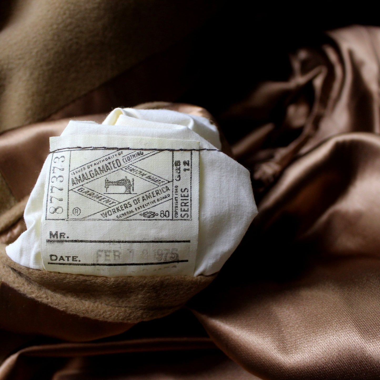 Dhalishan Camel Coat Men's 100% Cashmere Classic Hand Detail Vintage Excellent tag in pocket amalgamated clothing workers america
