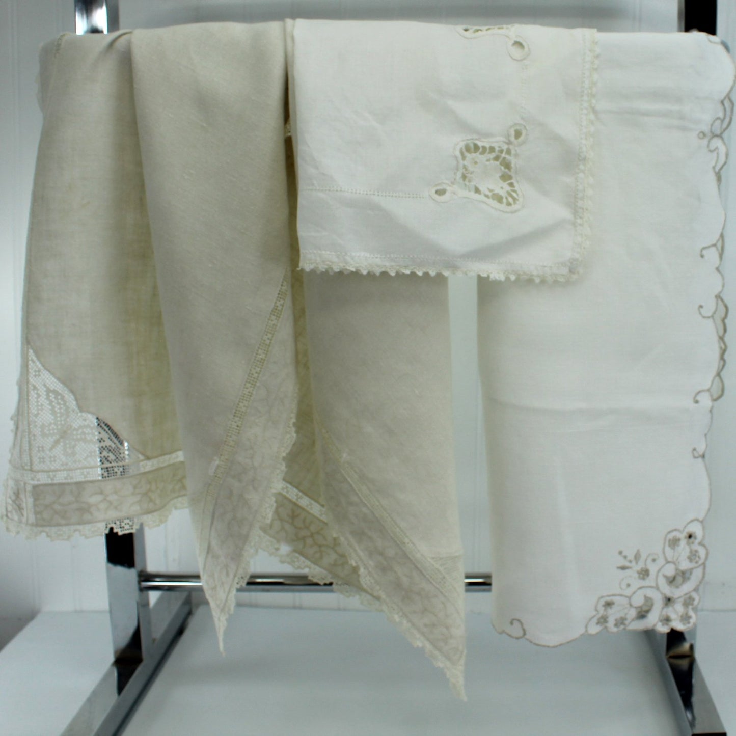 Collection Vintage Small linens Runner Butterfly Battenberg Embroidery Estate Use DIY