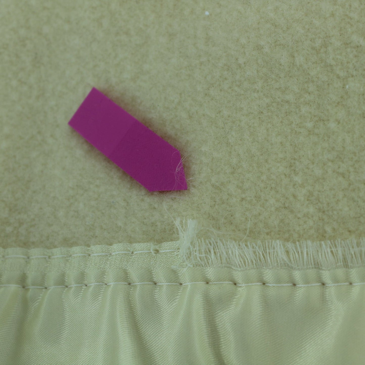 Ivory Merino Wool Blanket John Atkinson England Hope Chest Collection 100" X 90" Weight 6# Estate closeup of fray stitching on binding