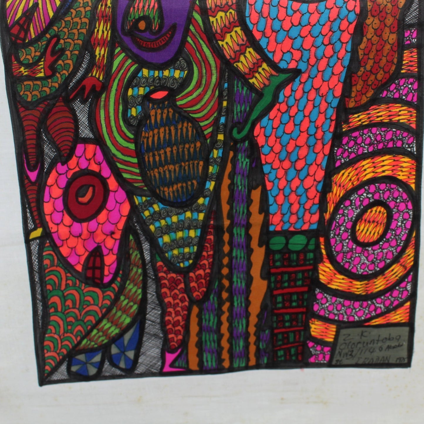 Chief Z K Oloruntoba Nigeria Painter Original Signed 1970s Vtg "Palmwine Drunkard" closeup