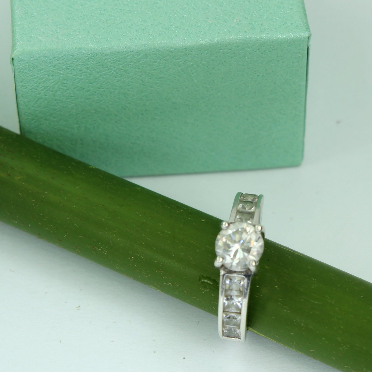 Sterling CZ Ring Prong Channel Set Signed BB 925 Estate Unusual Quality High Sparkle closeup