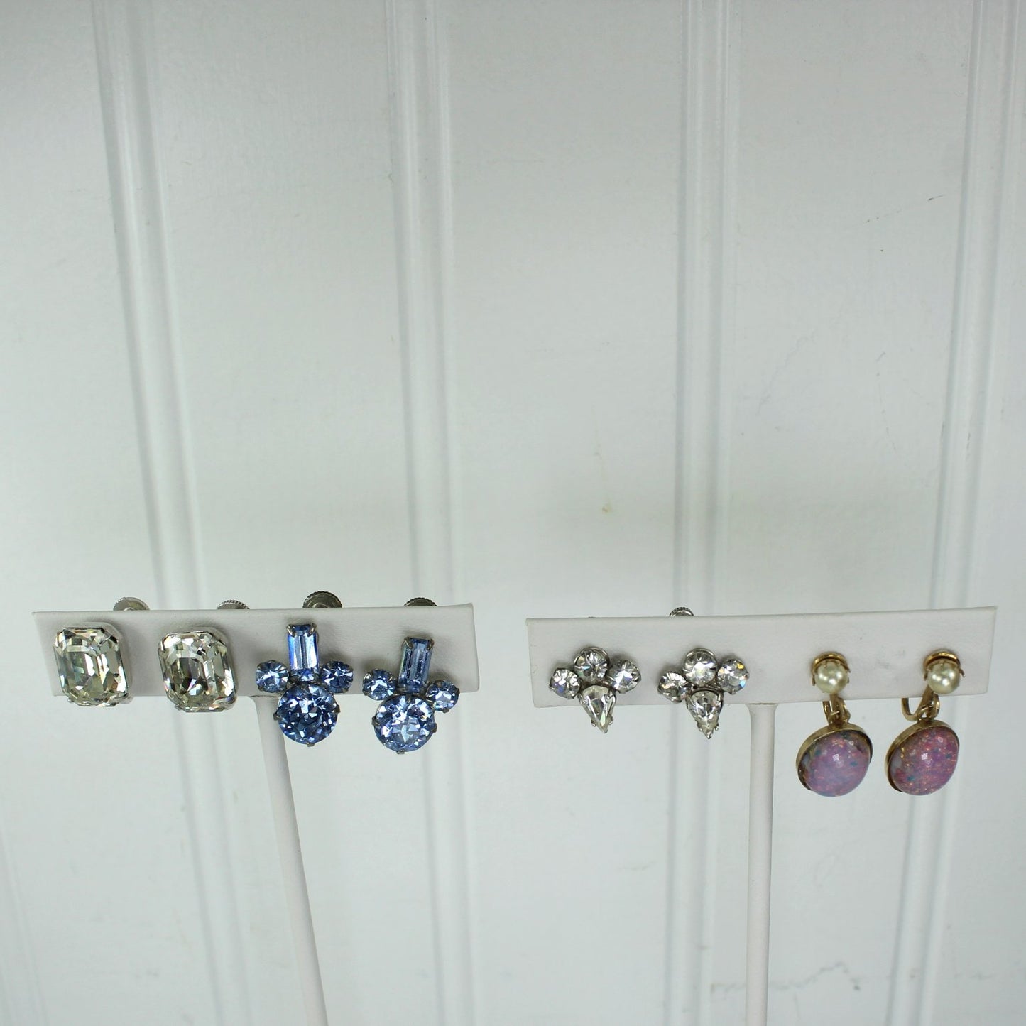 Collection 15 Pairs Earrings Screw Clip Unmarked Above Avg Quality RS Dangle Filigree rhinestone earrings