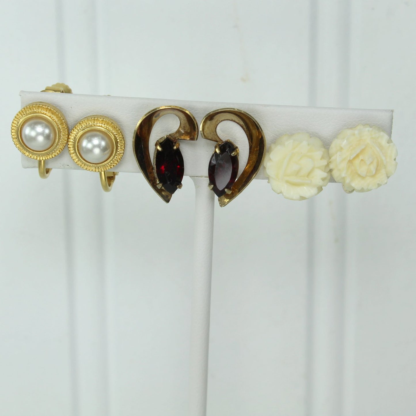 Collection 3 Pairs Earrings Screw Findings JMS 12K GF Napier Pearl CR Co 14K GF