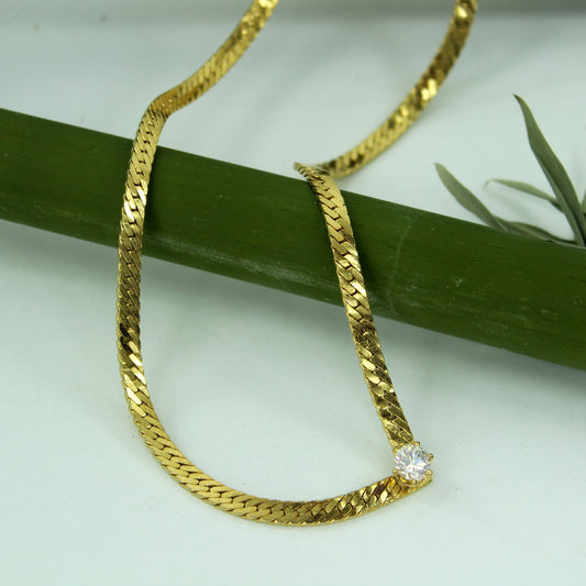Herringbone Shaped Necklace Big Brilliant Solitaire CZ Focal Prong Set