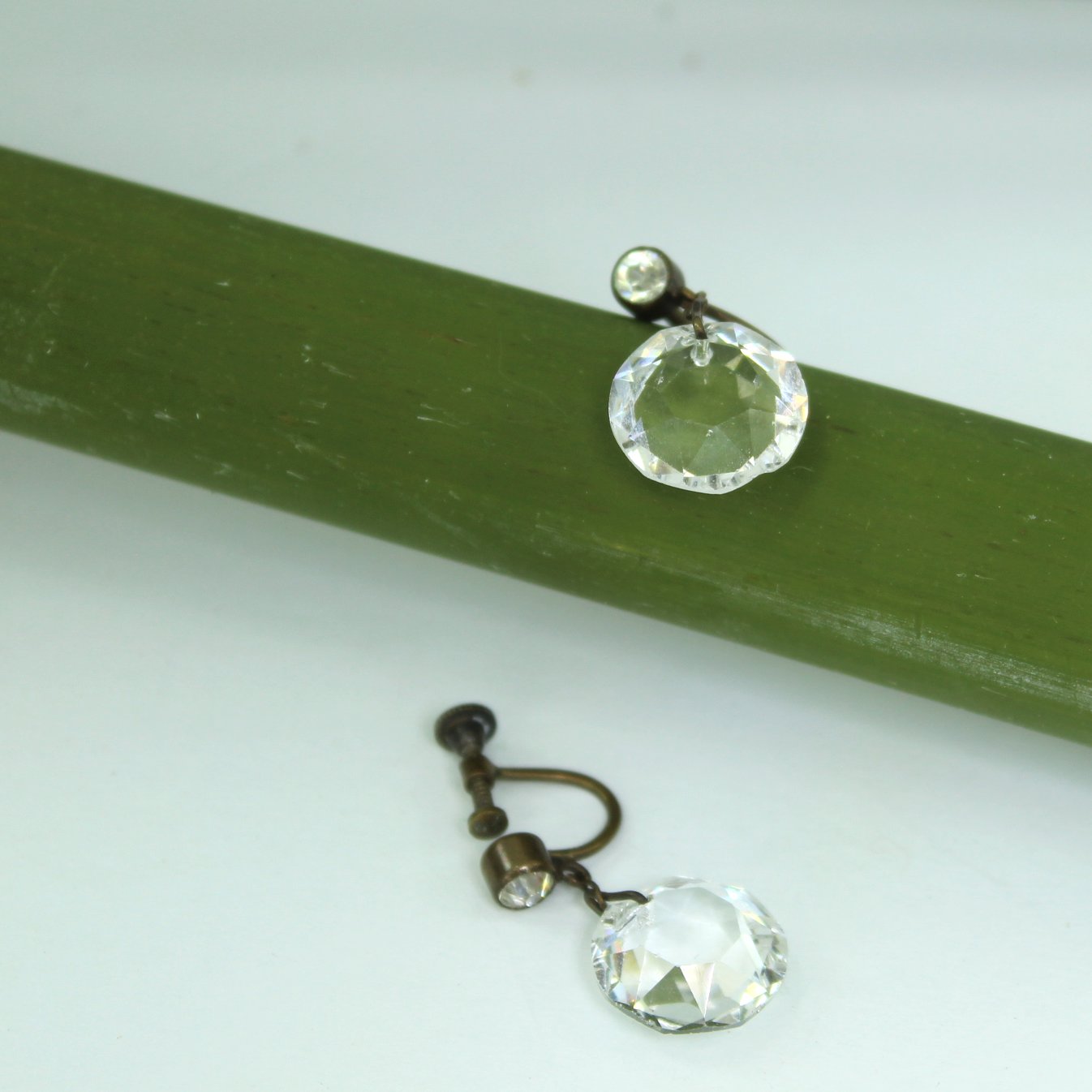 Vintage 1940s Screw Earrings Sparkling Crystals other view closeup crystals