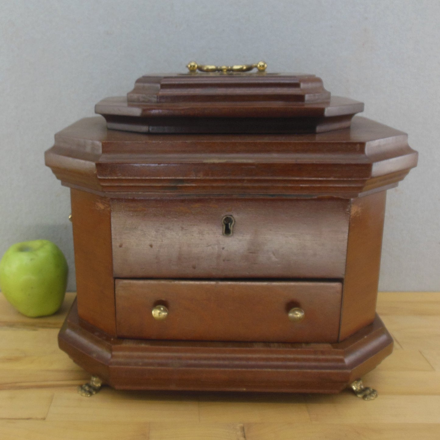 Custom Made Mahogany Jewelry Box Storage Chest Brass Feet Fittings