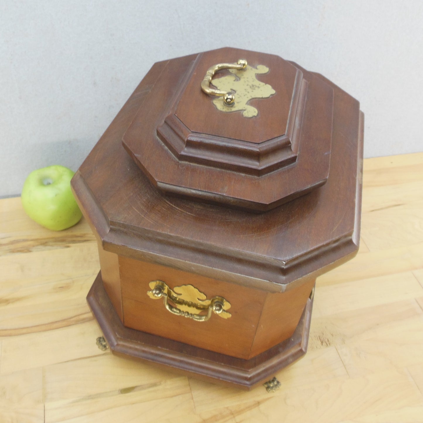 Custom Made Mahogany Jewelry Box Storage Chest Brass Feet Fittings 3 Compartment