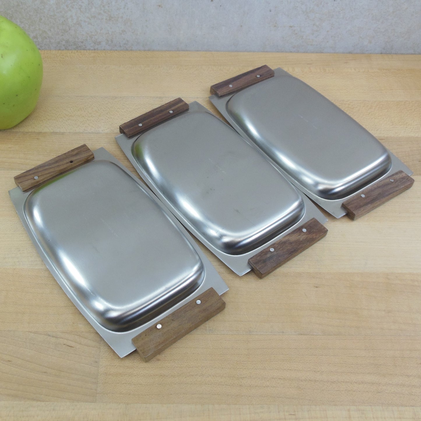 Unbranded Japan Modern Stainless Teak/Rosewood Small Serving Trays vintage MCM