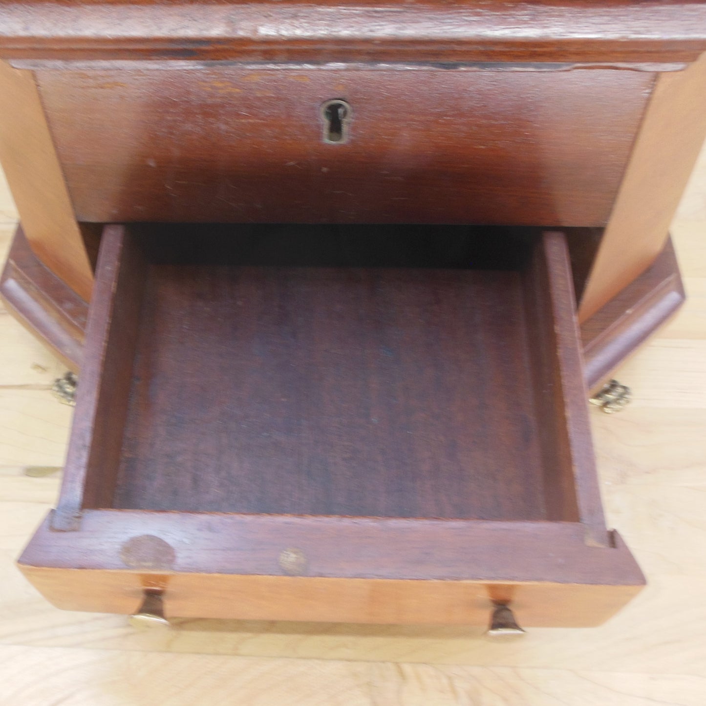 Custom Made Mahogany Jewelry Box Storage Chest Brass Feet Fittings Drawer