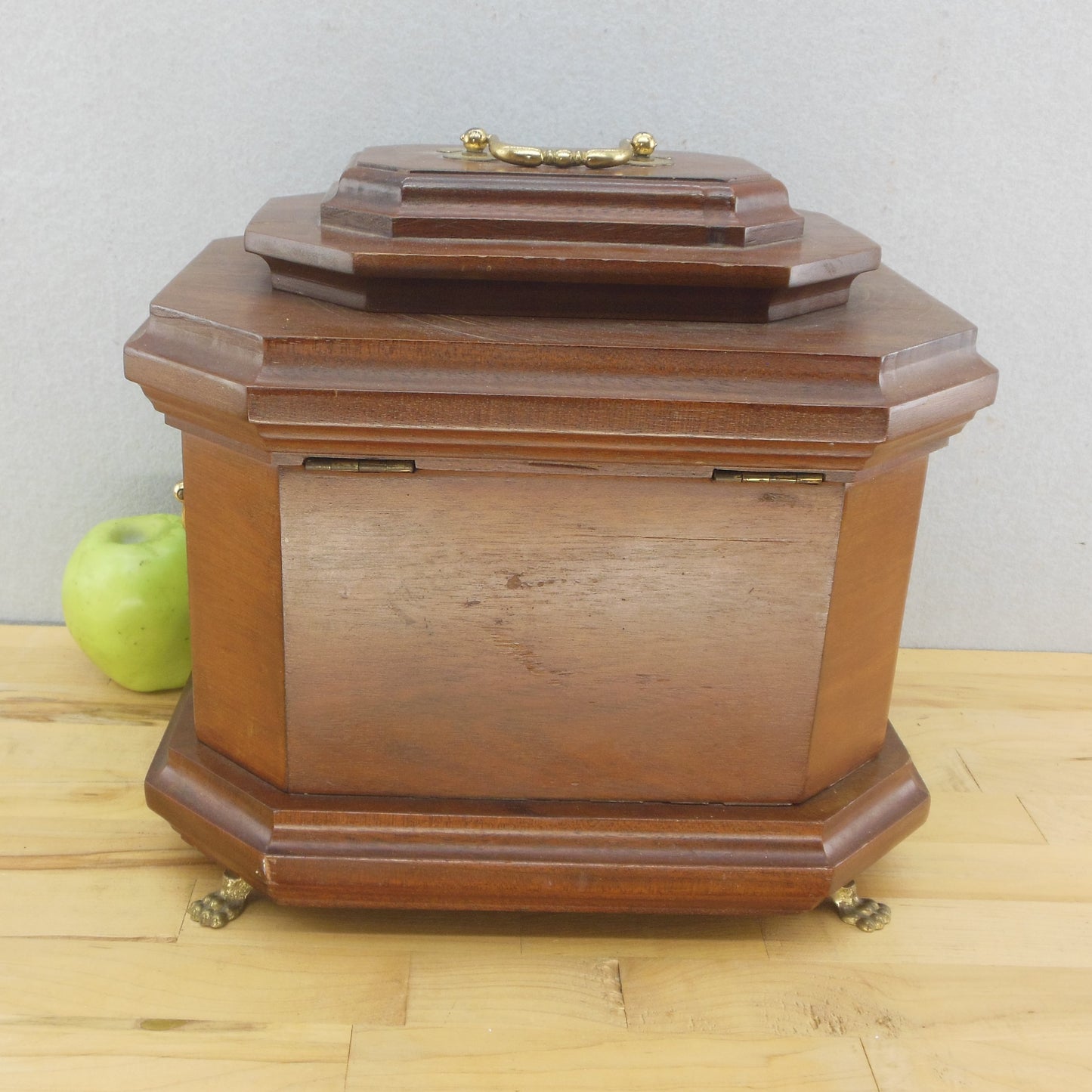 Custom Made Mahogany Jewelry Box Storage Chest Brass Feet Fittings Used