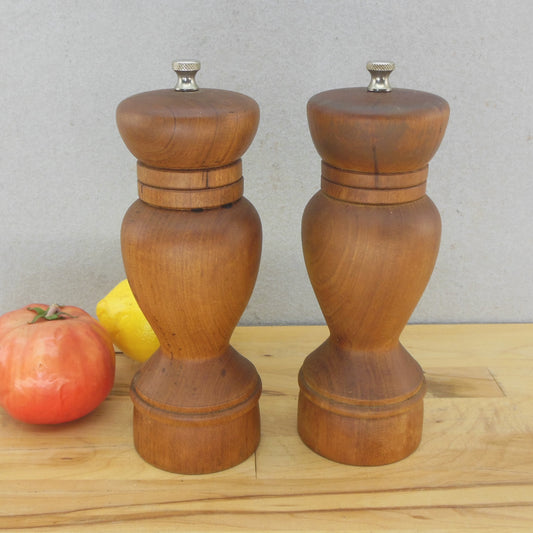 Jack Brown Pair Turned Cherry Wood Salt Pepper Mill Grinder Shakers