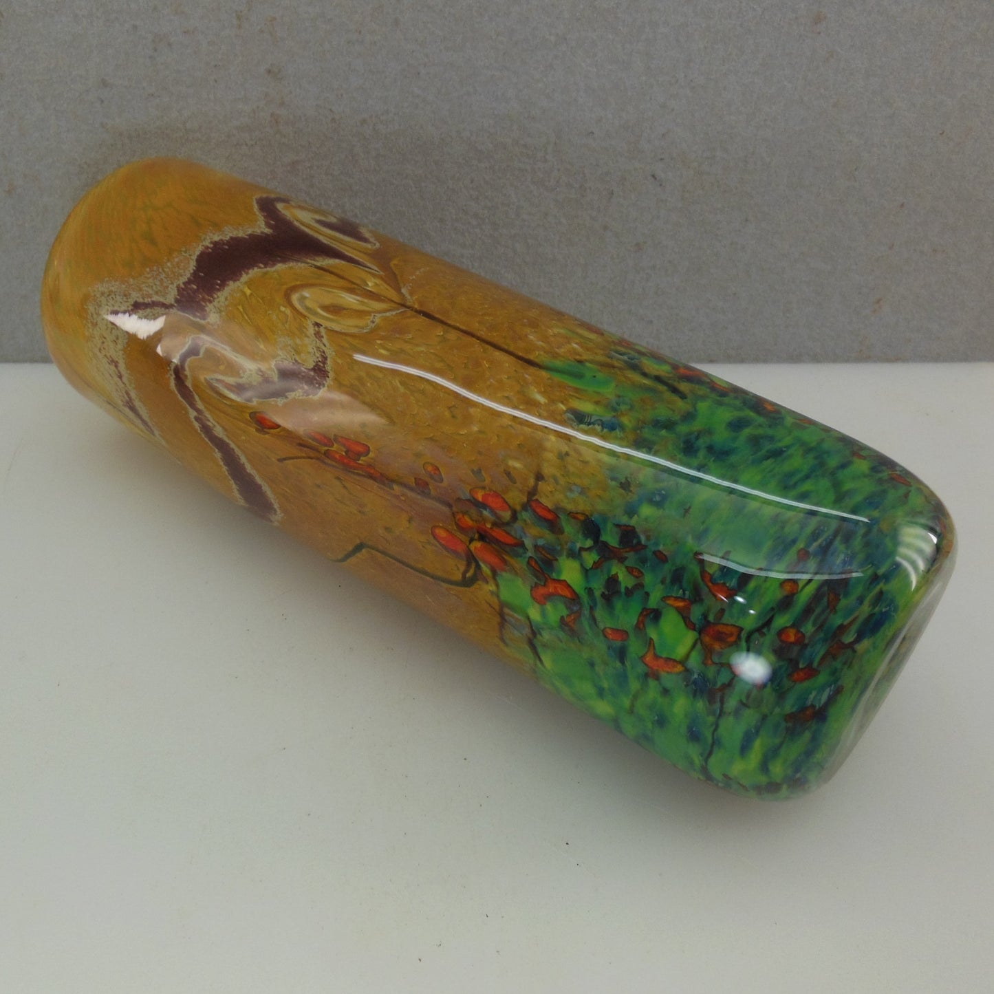 John Fields 2001 Signed Art Glass Cylinder Vase Landscape Monet Vintage