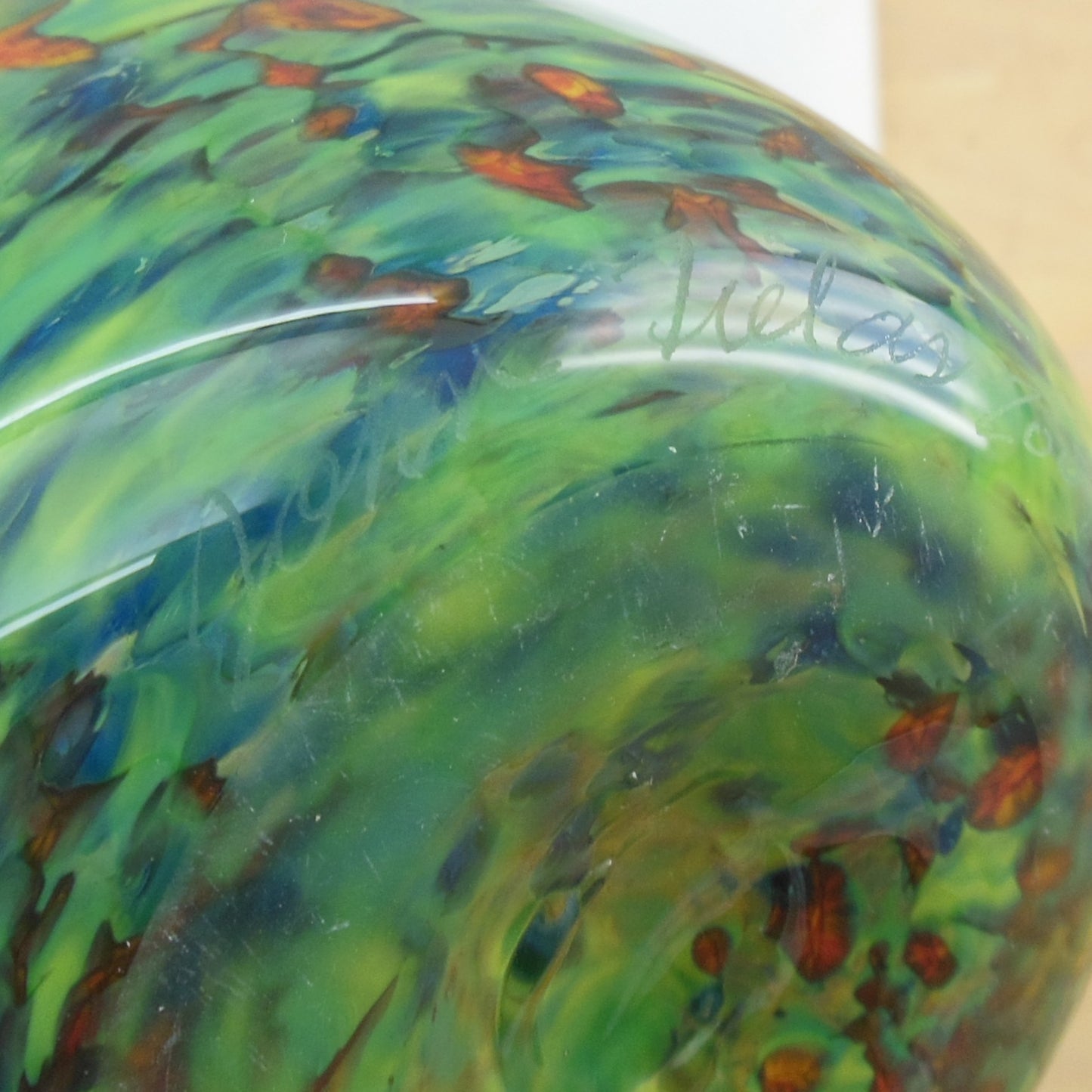 John Fields 2001 Signed Art Glass Cylinder Vase Landscape Monet Used