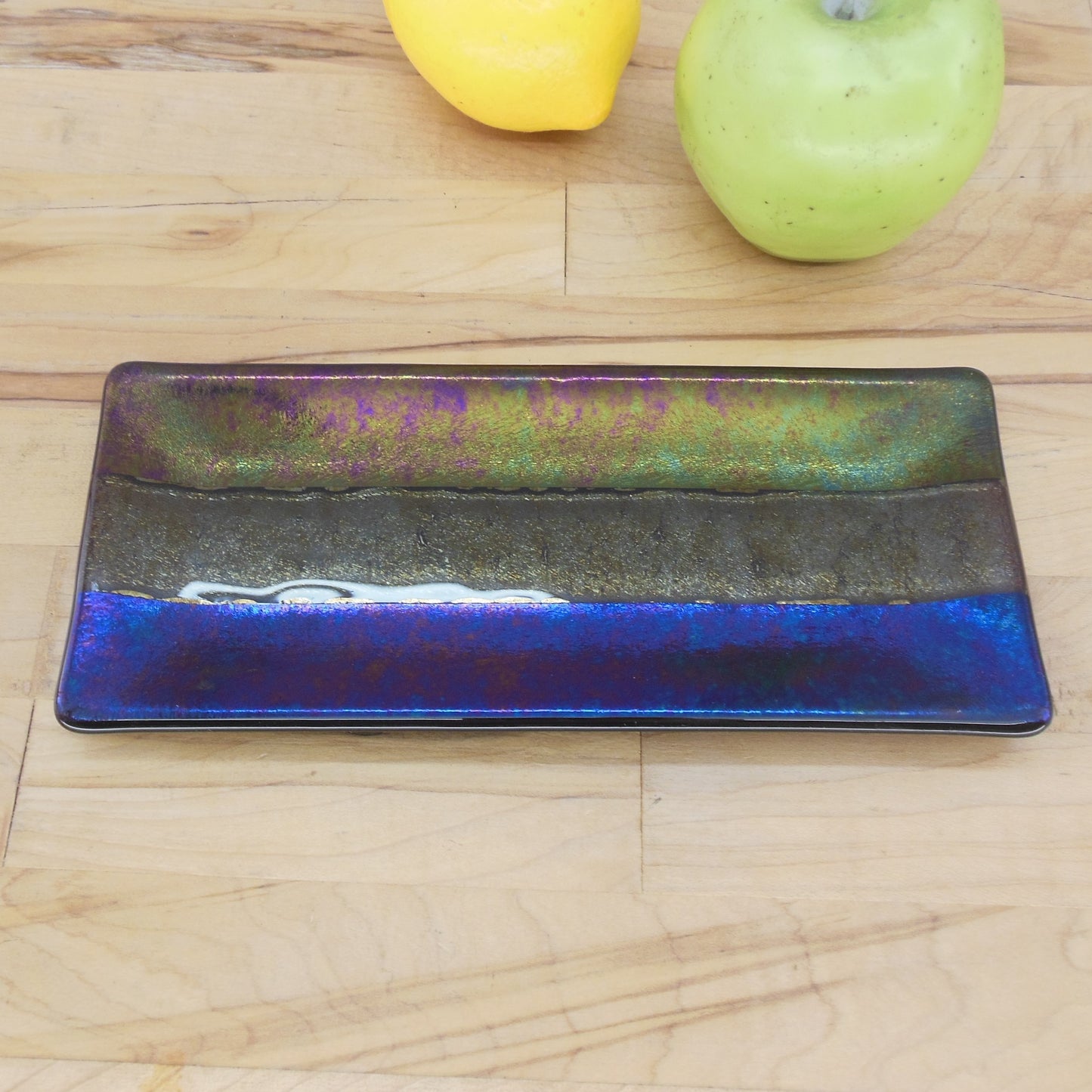 Kurt McVay KM Dichroic Art Glass Signed Tray Sushi Dish 9"