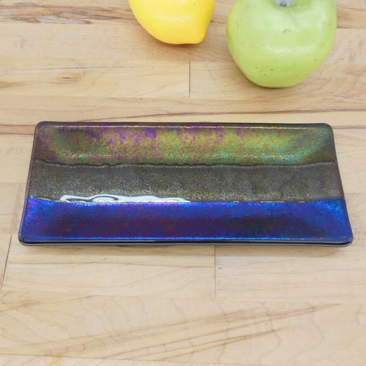 Kurt McVay KM Dichroic Art Glass Signed Tray Sushi Dish 9"