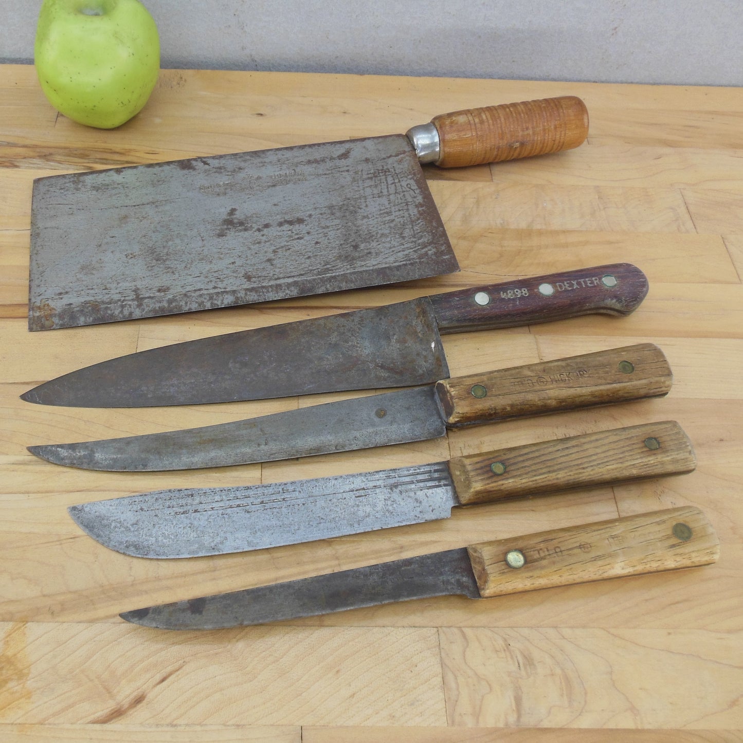5 Lot Carbon Steel Wood Kitchen Knives Cleaver Dexter Old Hickory Foshan